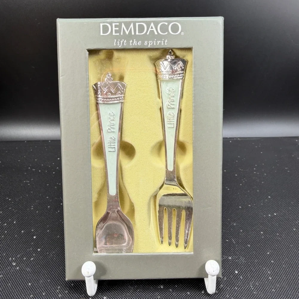 Demdaco Little Prince Spoon & Fork Keepsake Gift Set Silver Mint Crown New‎ Box
